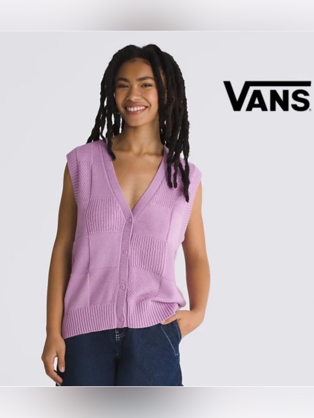 Vans Pink Patchwork Knit Button-Up Vest